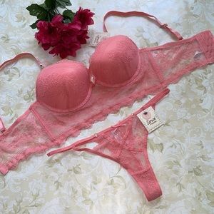 SPREE Intimates Lace Long Line Push Up Set Bra & Thong